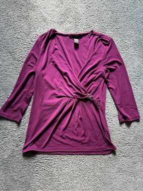 Grace Elements Purple Wrap-Style V-Neck Women's Top Size M